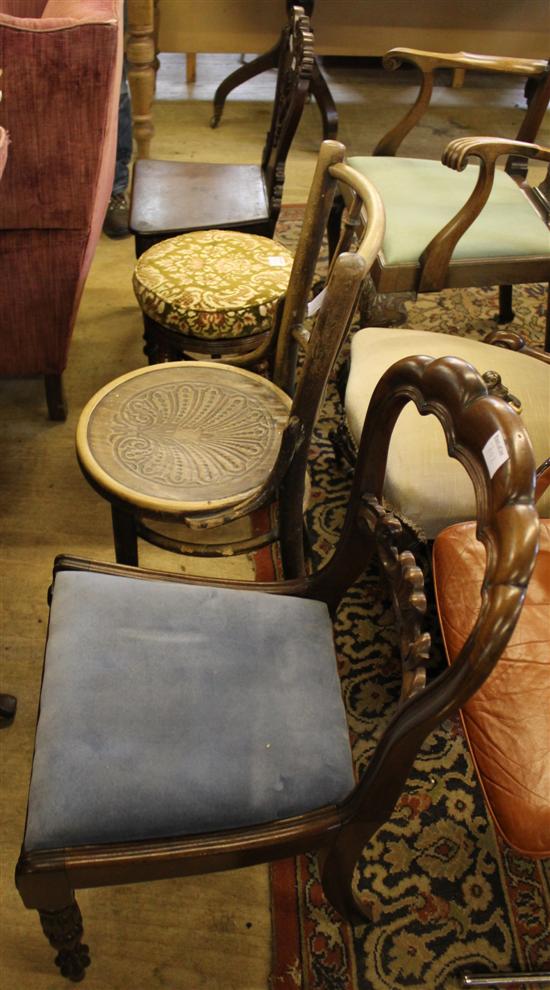 3 various chairs & revolving paino stool